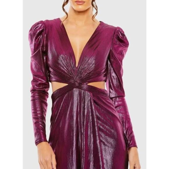 NWT IEENA For Mac Duggal Princess Sleeve Metallic Cut Out Gown Style 27060 Size - Picture 3 of 14